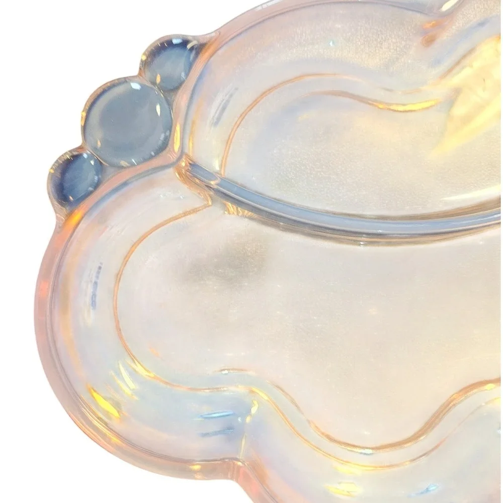 Iridescent Opalescent Glass Cloud Vanity Tray Divided Trinket Dish Pink Blue